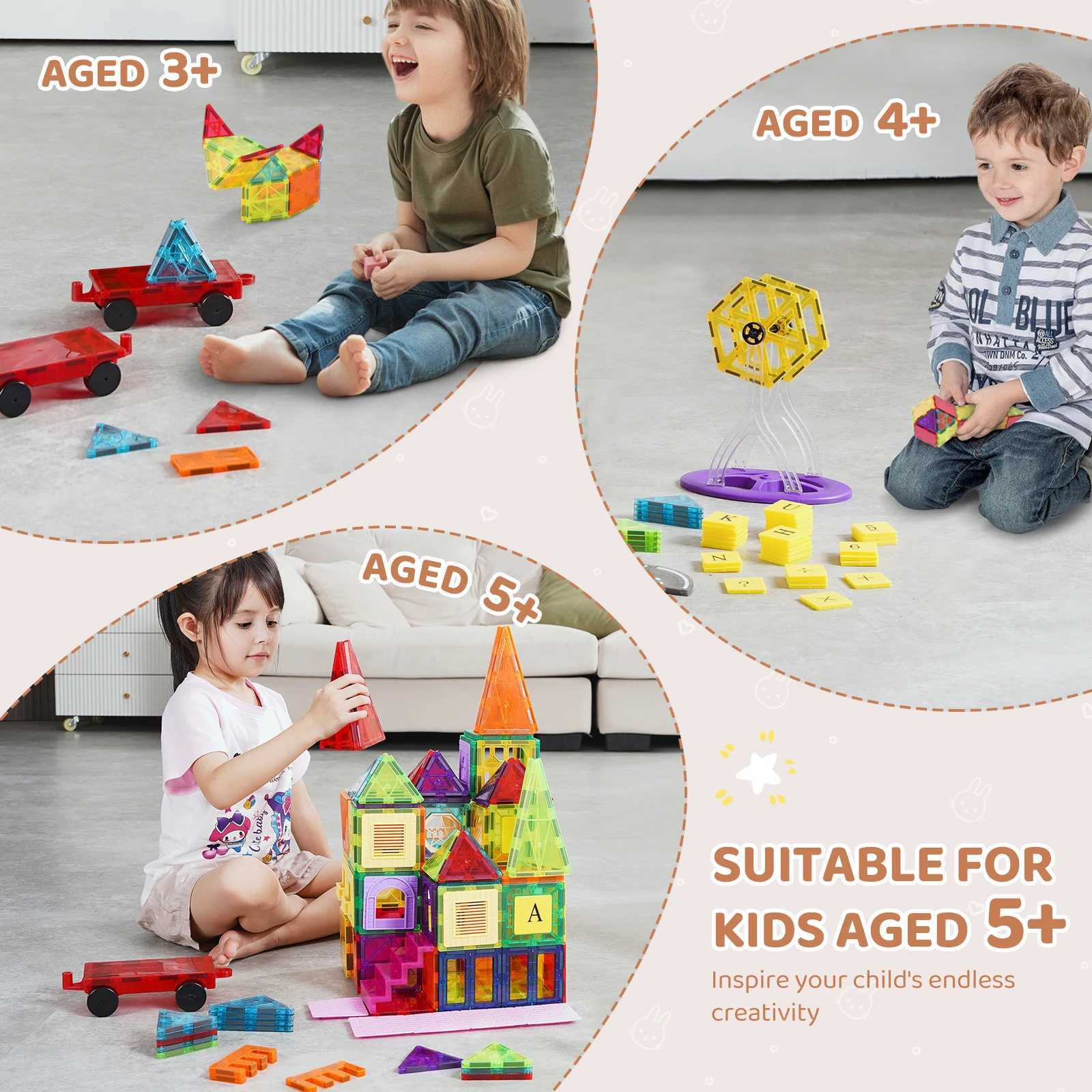 SucceBuy 181PCS Magnetic Tiles for Boys Girls Magnetic Blocks Building Set for Toddlers Educational Toys Kids Montessori Gifts C250916