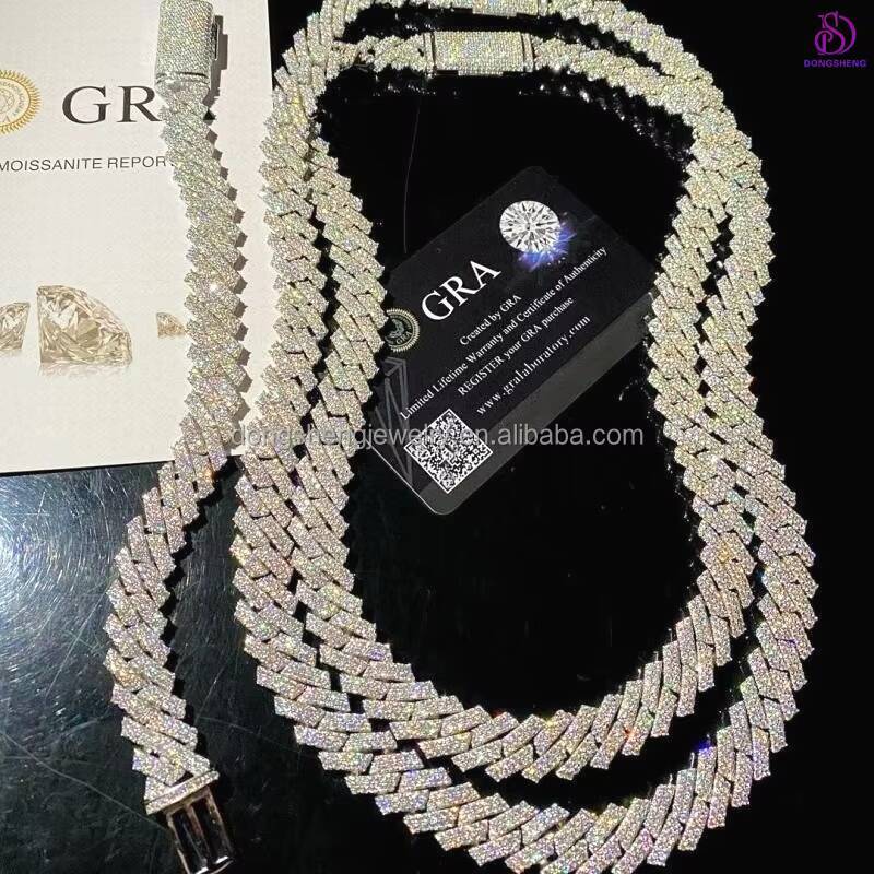 Bust Down Heavy Men Necklace 925 Silver Hip Hop Iced Out Vvs Lab Diamond Moissanite Cuban Link Chain Miami Cuban Chain