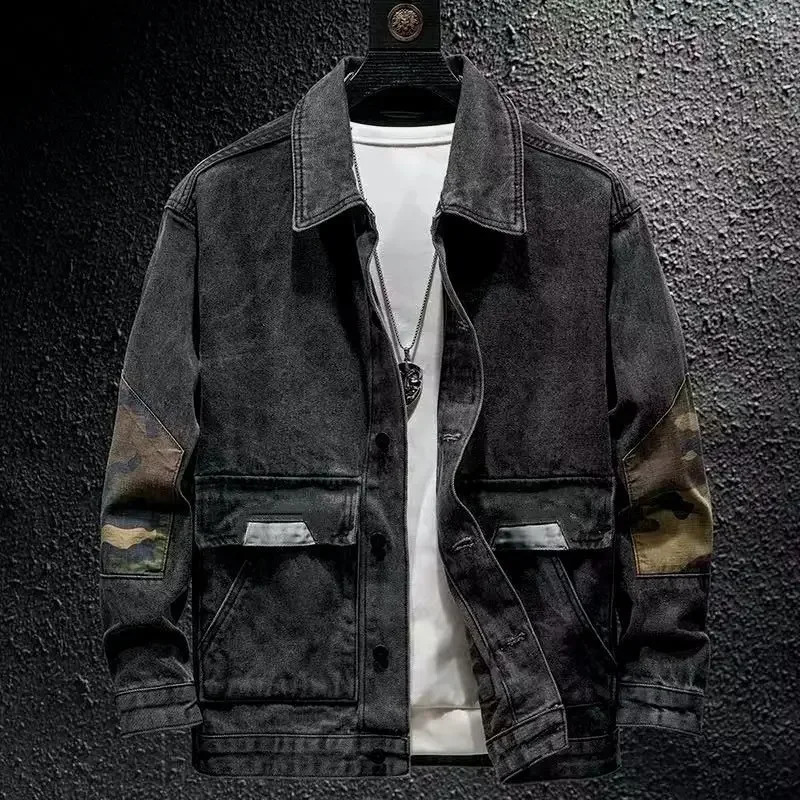 Patchwork Denim Jacket Men Jean Streetwear Hip Hop Loose Coats Clothing Spring Autumn Oversized Outerwear Korean Tops 250916