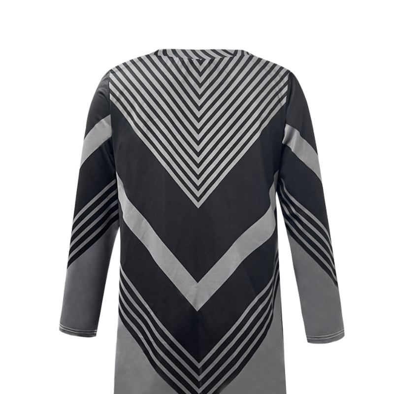 Women's Autumn Winter New Geometric Striped Long Sleeve Tunic Top Casual Fashion Office Wear Blouse CF43425