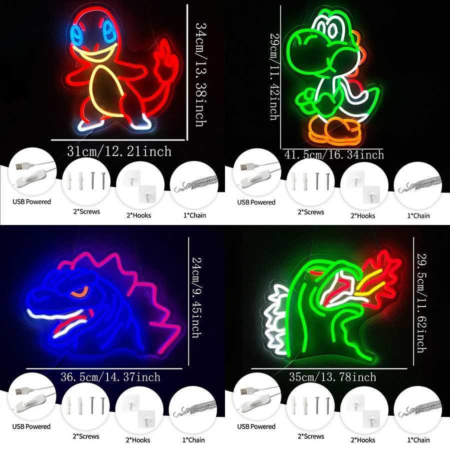 Anime Neon Sign Dinosaurs Neon Sign LED Neon Lights for Bedroom Wall Game Room Party Decor for Kids Boys Man CaveGifts Y250916