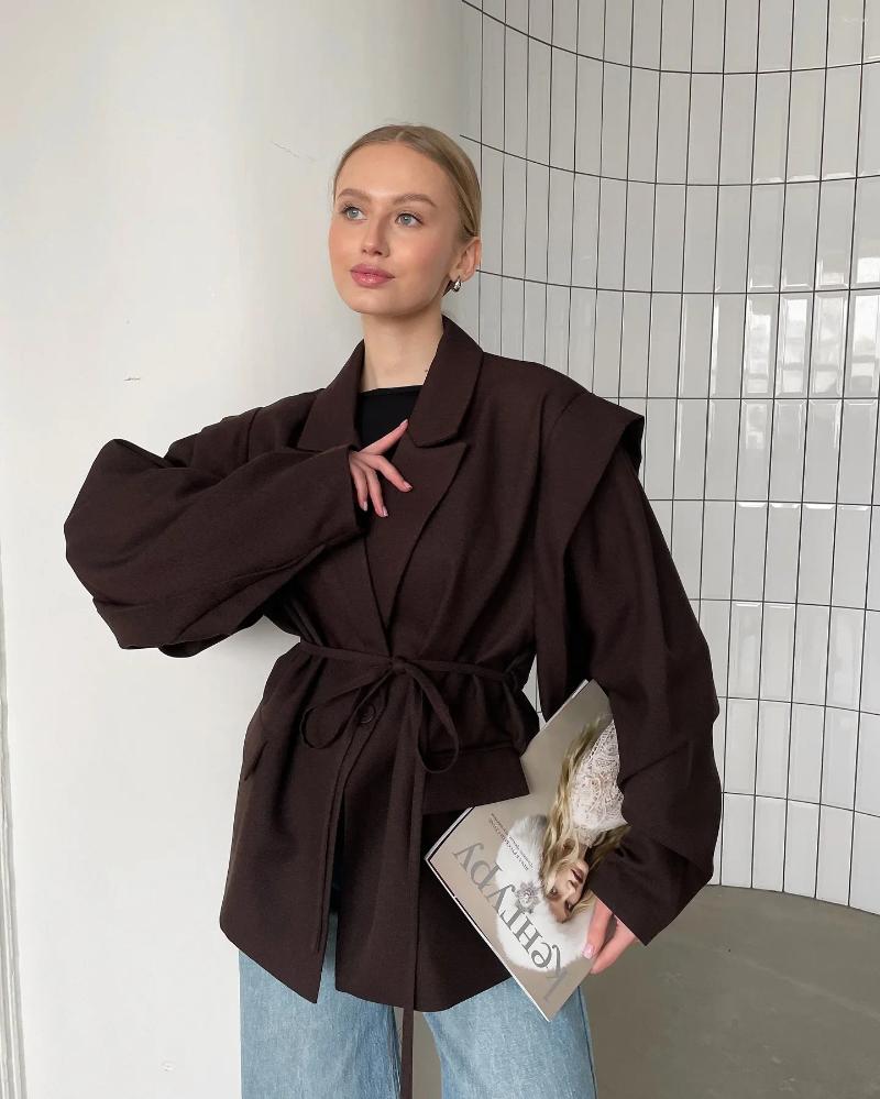 Women's Jackets Autumn Solid Lace Up Lapel Jacket Women Fashion V Neck Long Sleeve Waist Cinching Short Coat Office Female Outerwear