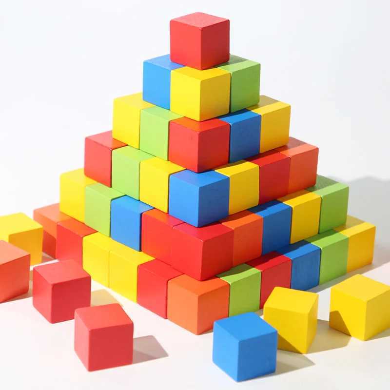 50100pcs Colorful Cubes Wooden Building Blocks Stacking Up Square Wood Toy Baby Shape Color Learning Toys for Children C250916