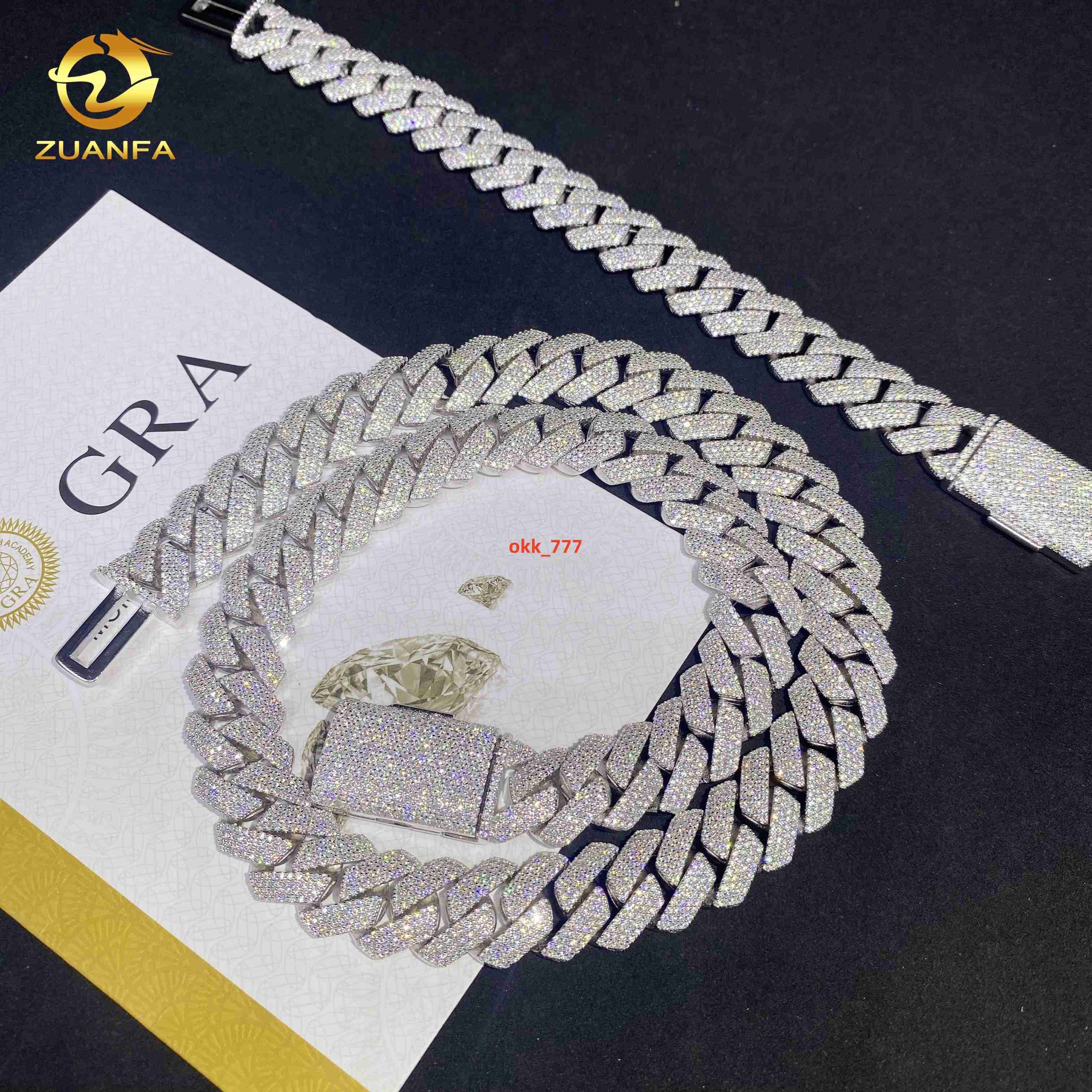15mm 4Rows Iced Out Diamond Hip Hop Rapper Jewelry Bracelet 925 Silver VVS D Moissanite Thick Miami Cuban Link Chain Necklace