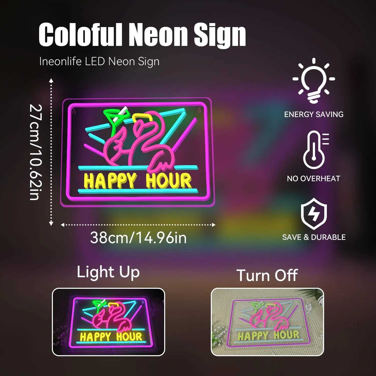 Happy Hour Bar Neon Sign Light Up for Wall Decor Led Business Bedroom Game Room Club Party Man Cave Decoration Y250916