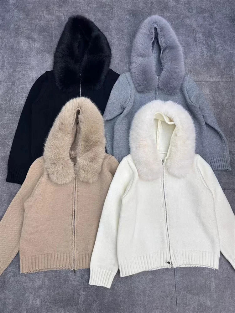 Womens Cardigan Winter Female Sweater Hoodie Cardigan Fluffy Zipper Patchwork Long Sleeve Ribbed Solid Knit jacket Coat 250916