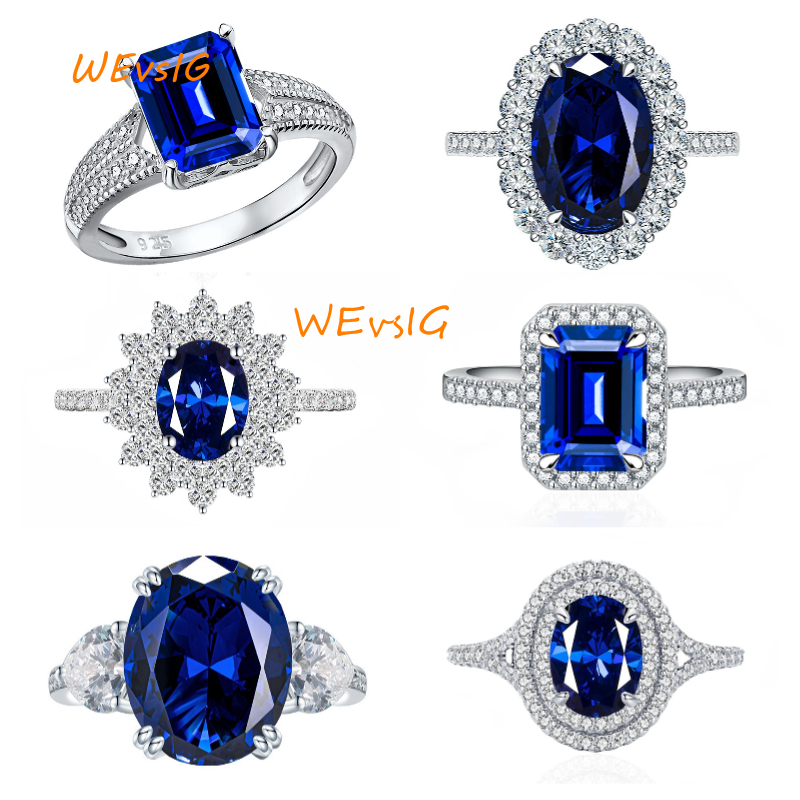 Fashion Emerald Cut Blue Sapphire Gift Classic Wedding Engagement Diamond Gemstone Ring