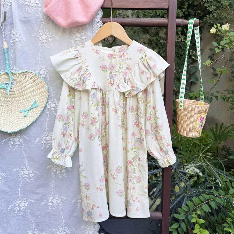 Autumn Infant Baby Girl Dress Korean Round Neck Long Sleeve Toddler Kids Girls Dress Floral Pure Cotton 16Y Girl Princess Dress C250916