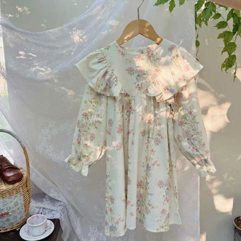 Autumn Infant Baby Girl Dress Korean Round Neck Long Sleeve Toddler Kids Girls Dress Floral Pure Cotton 16Y Girl Princess Dress C250916