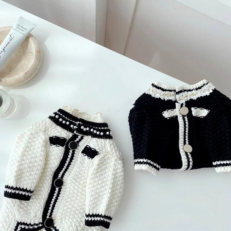 Spring Summer Pearl Collar Little Chanel Style Cardigan Sweater for Small Medium Dogs and Cats Two-Legged Socialite Dog Clothes