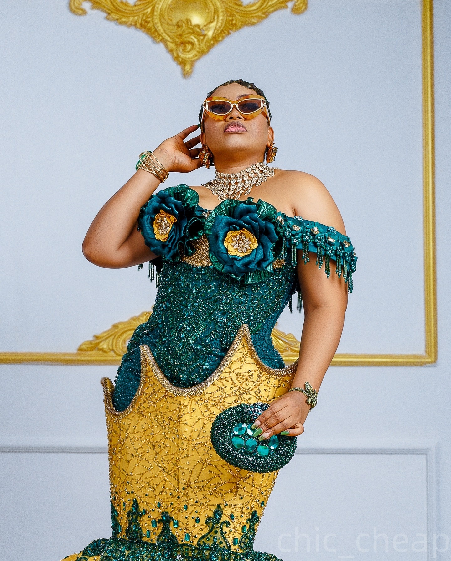Aso Ebi Mermaid Green Yellow Prom Dresses 2025 Flowers Crystals Lace Evening Formal Party Second Birthday Engagement Gowns Plus Size Dress For Special