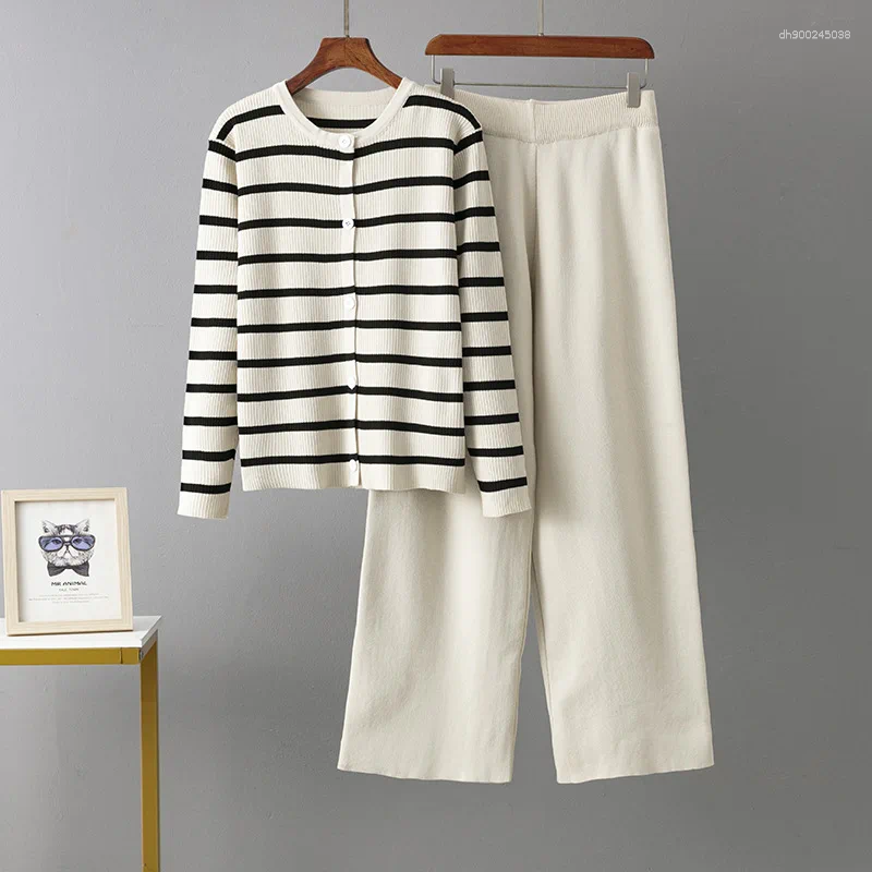 Women's Two Piece Pants Spring Autumn 2 Women Cardigan Tracksuits Fashion Knitted Pant Set Ladies Sweater Suit Vintage C260312