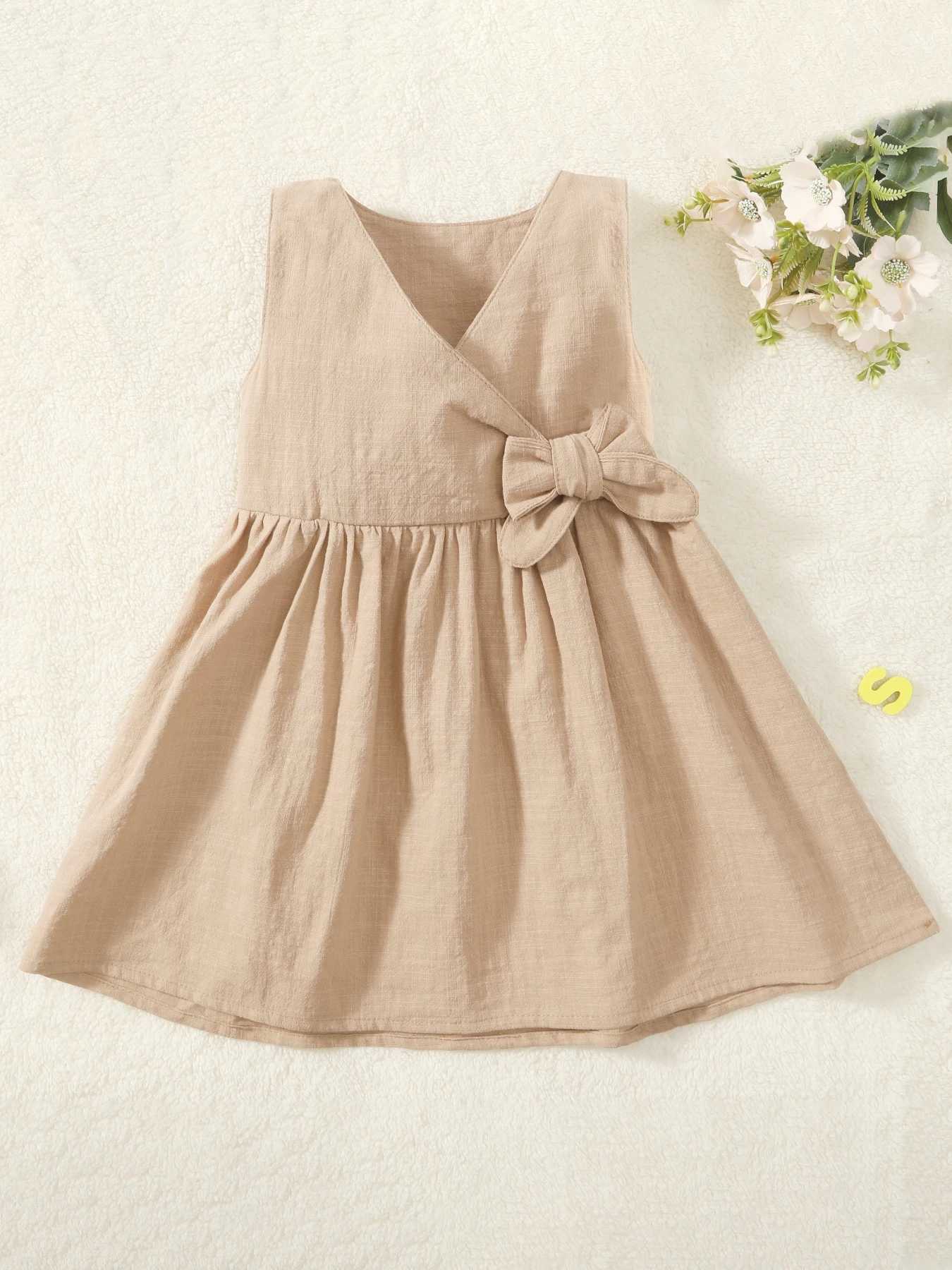 Casual Toddle Girl Sleeveless Linen Cotton Dress Lace Up Front Princess Summer girl gift Dress C250916