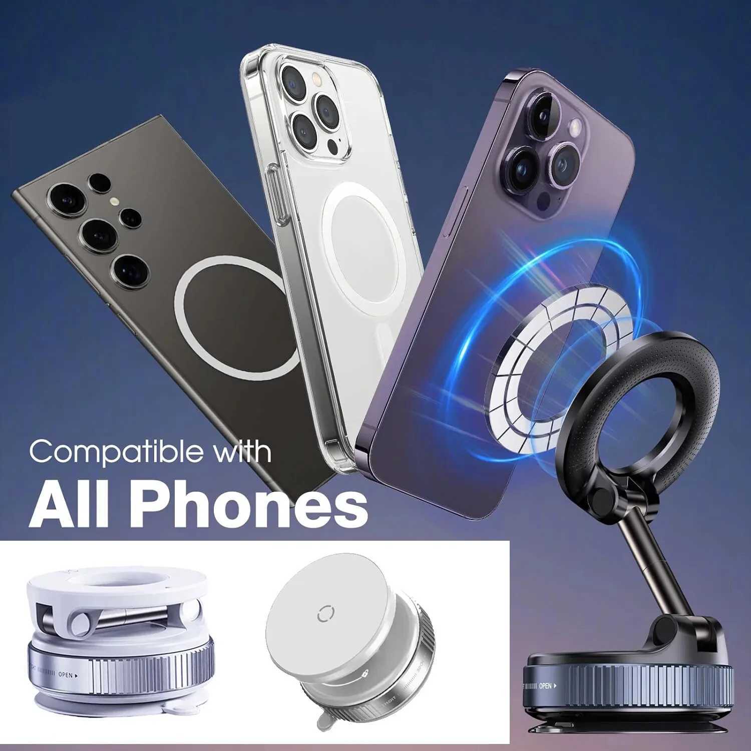 K007 For iPhone 16151413 Strong Magnetic Car Phone Holder Foldable Design 360 Adjustable Vacuum Mount for CarDeskBathroom L250915