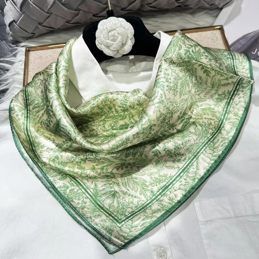 green Women 100 Mulberry Silk Scarf For Hair Headscarf Spring Fall Elegant Floral Small Silk Square Neck Scarves Neckerchief 250915