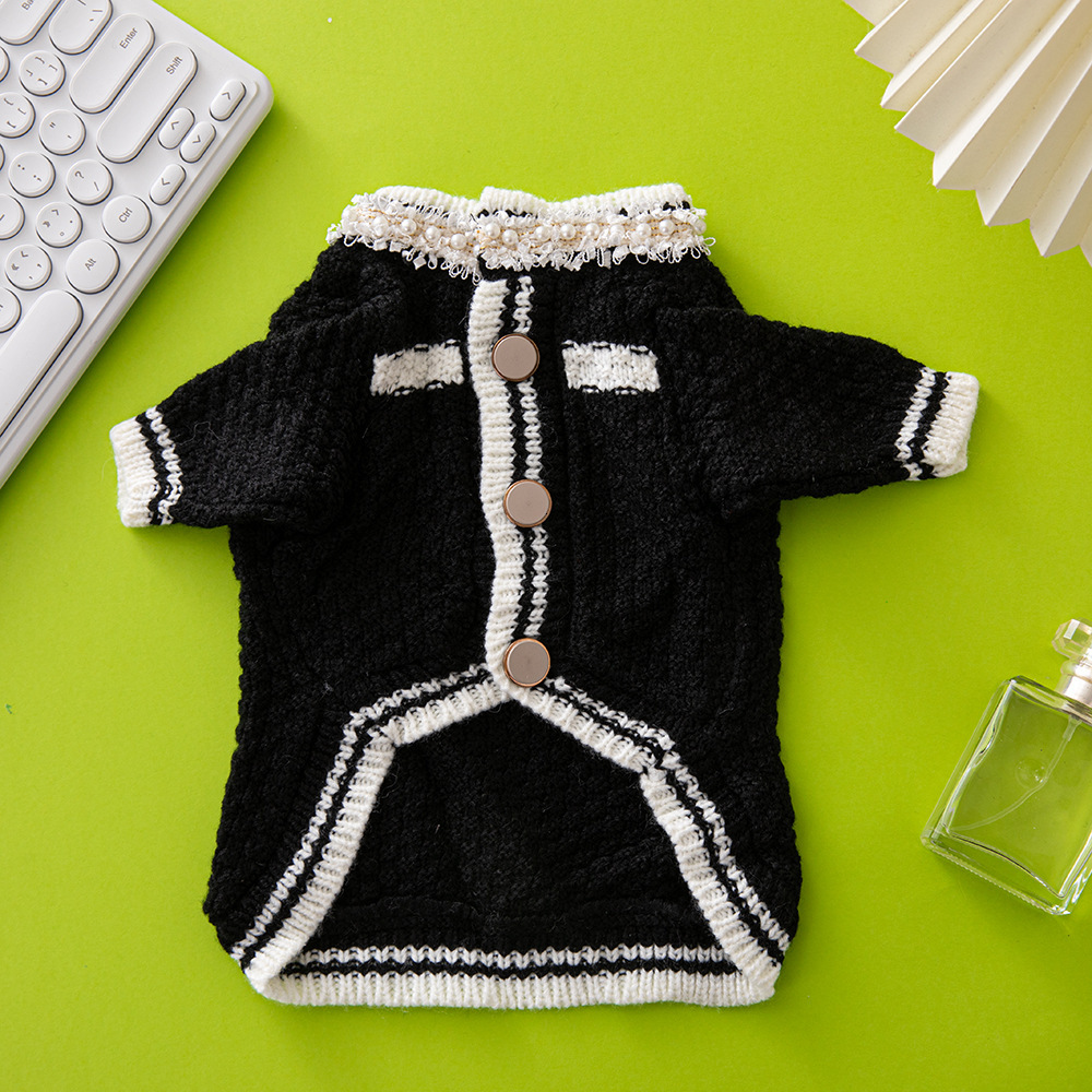 Chanel Style Pet with Brooch Fashion Trendy Brand Clothes French Bulldog Schnauzer Dog Sweater
