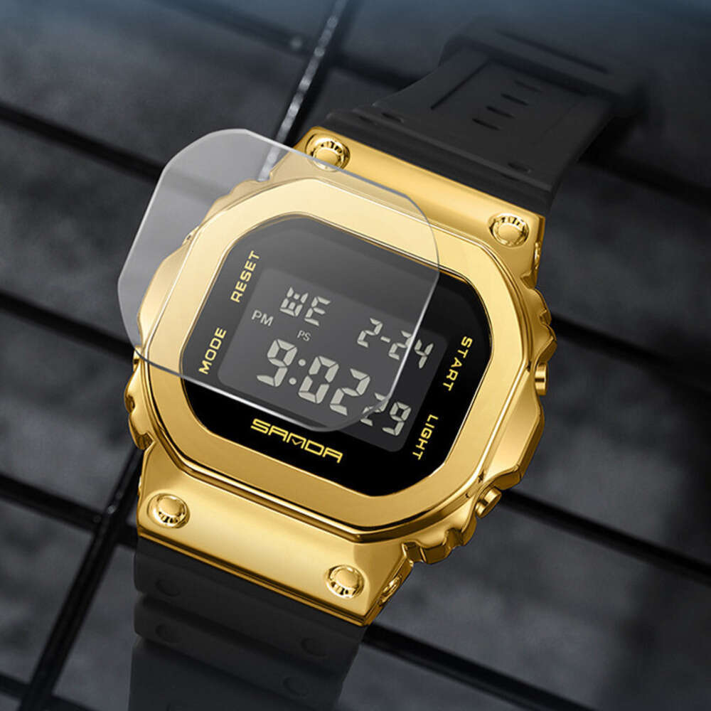 DHgargets Sanda Fashion Trend Single Movement Small Square Harajuku Style Waterproof Sports Watch with Raised Hand Light for Couples Men and Women