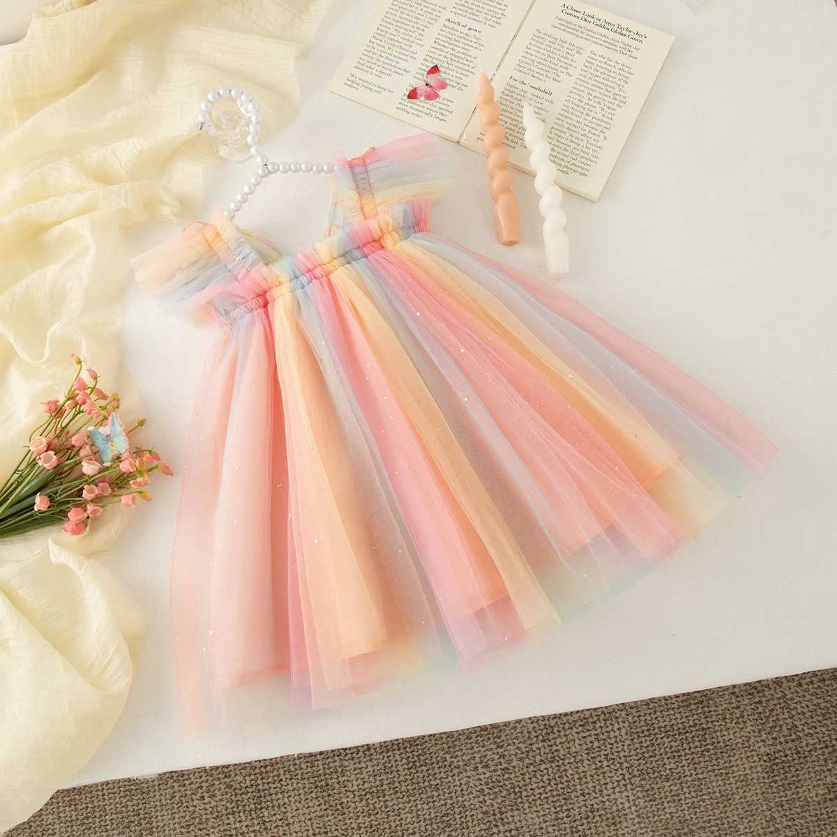 Wedding Dress for Kids Girl Rainbow Tutu Dress Baby Butterfly Wings Costume Birthday Dress for Kids C250916