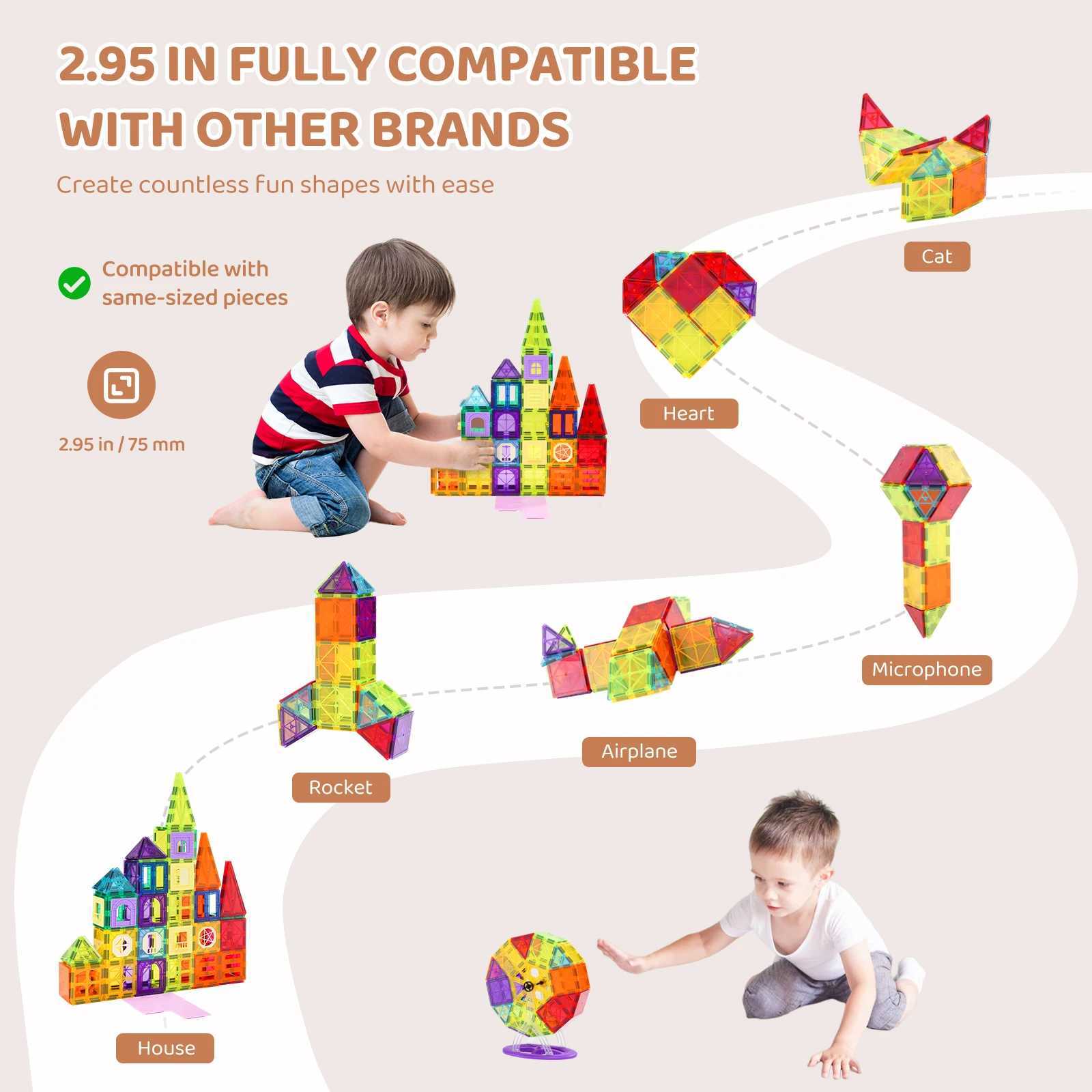 SucceBuy 181PCS Magnetic Tiles for Boys Girls Magnetic Blocks Building Set for Toddlers Educational Toys Kids Montessori Gifts C250916