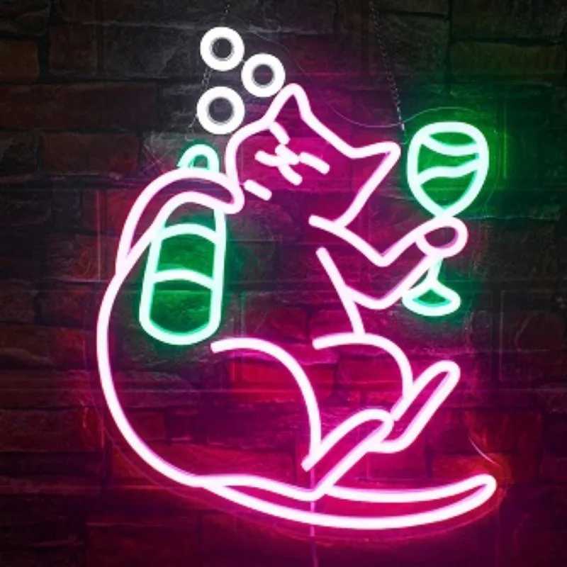 Boba Tea Neon Sign Cat Beer Neon Sign Bubble Tea Shop Sign Led Wall Decor Dimmable Room Decoration Dessert Shop Bar Club USB Y250916