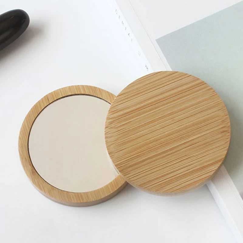 20Pcs Small Wooden Makeup Mirrors Round Compact Mirrors Portable Wooden Dressing Table Makeup Mirrors C250916