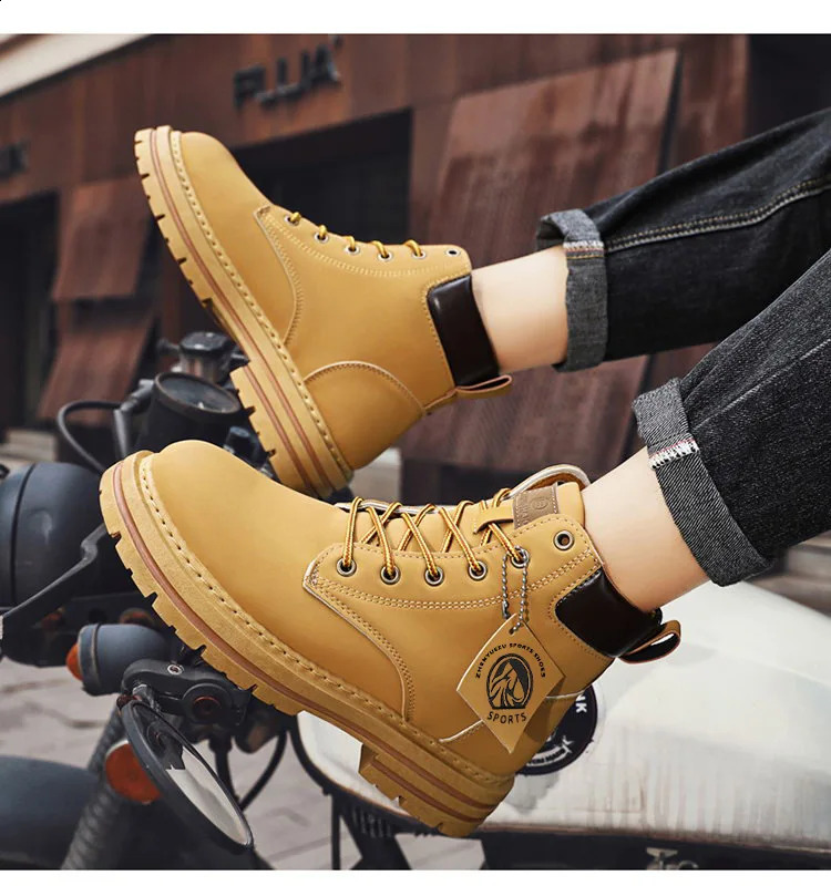High Top Boots Mens Leather Shoes Fashion Motorcycle Ankle Boots for Men Winter Boots Man Shoes LaceUp Botas Hombre250916