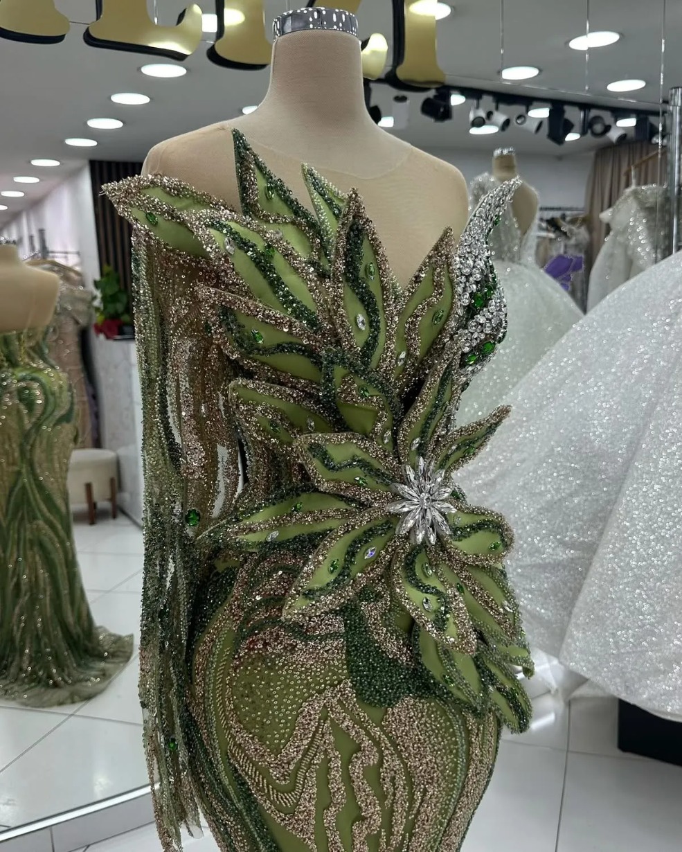 2025 Plus Size Olive Green Prom Dresses For Special Occasions Florals Rhinestones Sequined Evening Party Birthday Gowns Dress For Women Vestidos de no