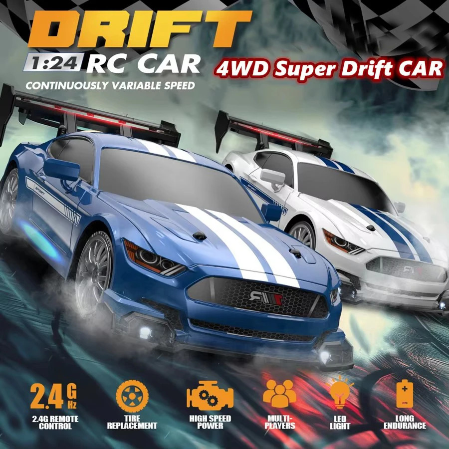 High Speed RC Drift Mustang Vehicle 4WD Full Scale Remote Control Racing Car With Led Gift Competition Race Car Boys Toy 250915