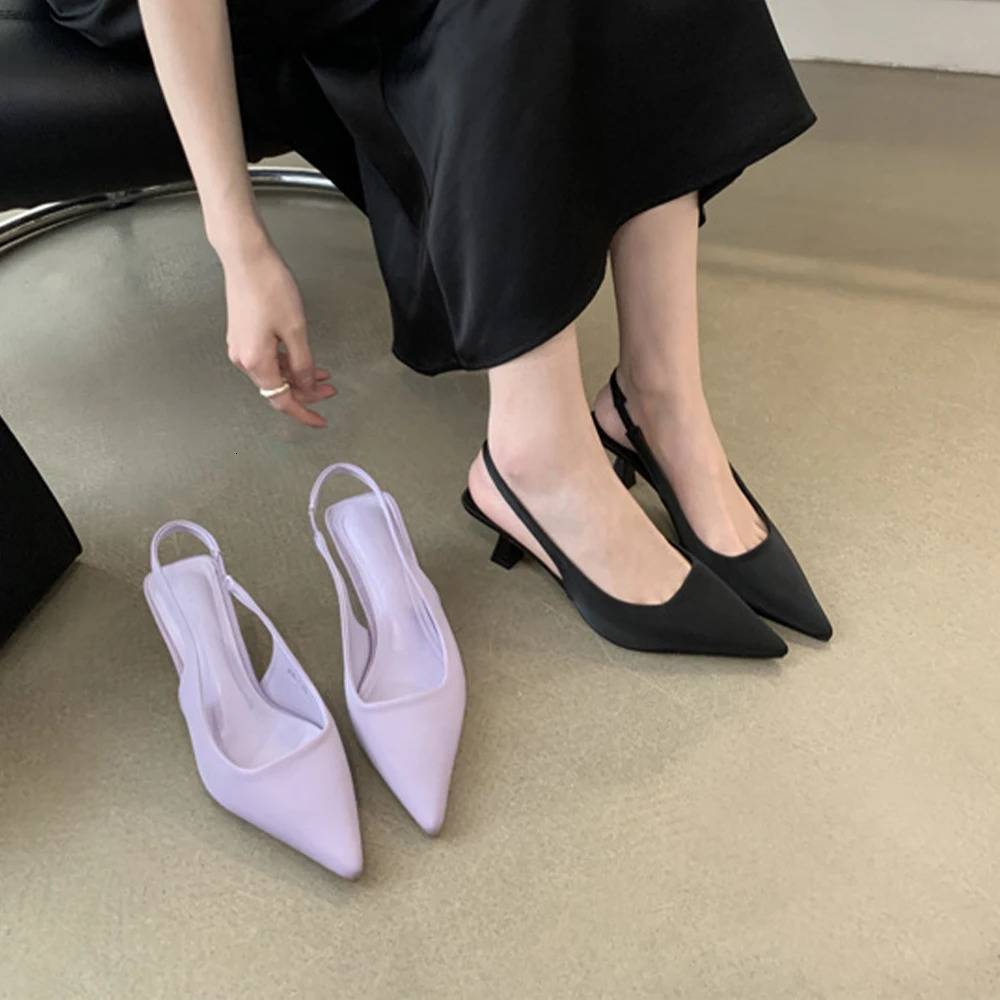 Womens Slingback Kitten Heels Sandals Closed Pointed Toe Stiletto Comfortable Women Pumps Prom Party Evening Dress Shoes 250915