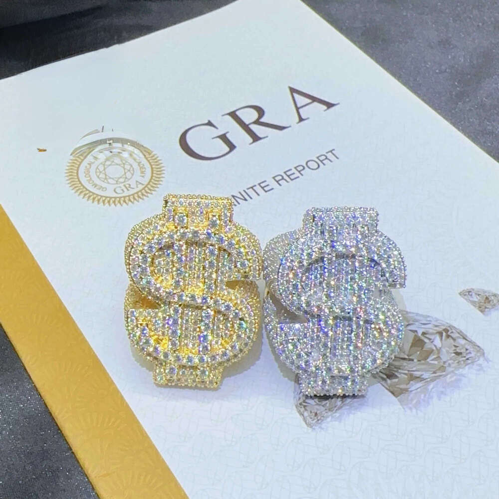 Fashion Mens Full Pave Hip Hop Iced Out USD Sterling Sier Rings Vvs Moissanite Dia Cuban Ring