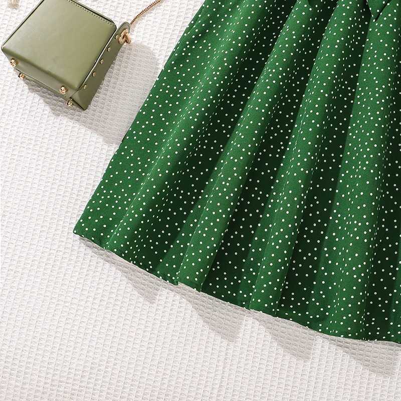 Children Clothing Solid Color Green VNeck Wing Sleeve Polka Dot ALine Dress For Girls 812 Years Summer Frenchy Daliy Casual C250916