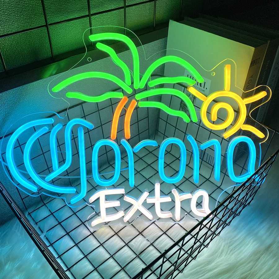 Palm Tree Corona Extra Beer Neon Sign for Home Bar Man Cave Pub Store Party Club Bistro Light Up Bar Neon Signs for Wall Decor Y250916