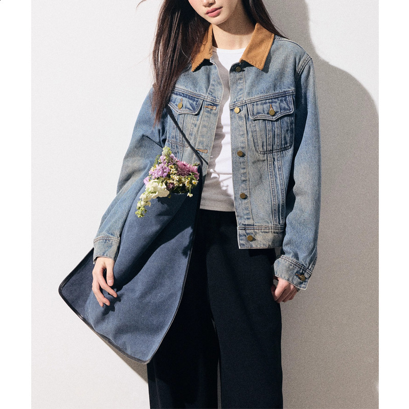 Fall Applique Embroidered Lettering High-end Fashion Lapel Denim Jacket Jacket Retro Style Womens Blouse 240904