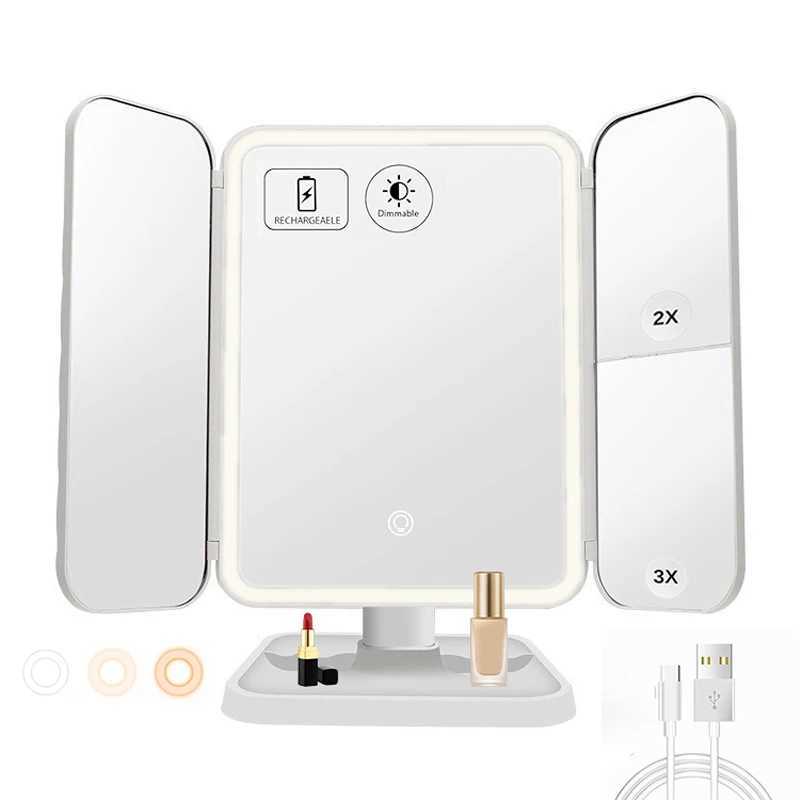 Trifold Makeup Mirror LED Lights Dorm Dressing Mirror Beauty Light up your fill light with Smart Complementary Makeup Mirror Tri C250916