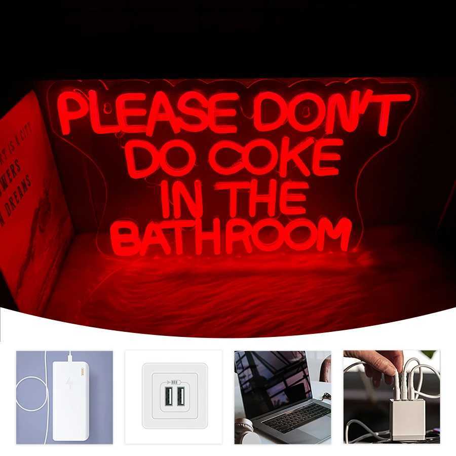 Please Dont Do Coke In The Bathroom Neon Sign Red Led Letter Lamp Usb Powered Used For Bathroom Game Room Bar Party Decor Y250916