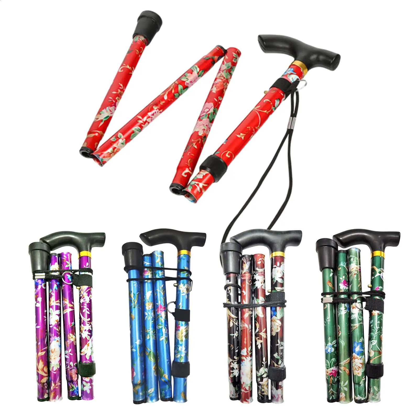 Folding Cane Lightweight Adjustable 5Section Elderly Walking Stick Travel 250916