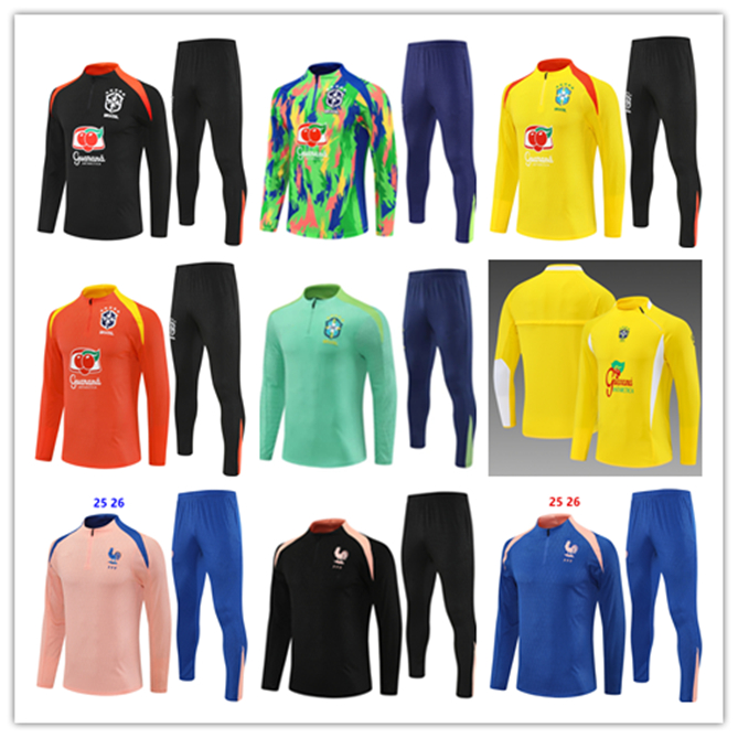 2025 2026 French tracksuit soccer jersey BENZEMA equipe de Full Sets kids Men 25/26 Brazil Portugal Football training suit Half pull Long sleeve chandal futbol