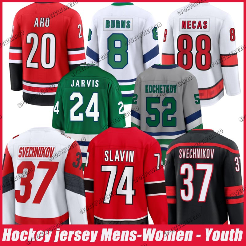 #20 Sebastian Aho Jersey Carolina Hockey Jersey Hurricaness Jersey #24 Seth Jarvis #37 Andrei Svechnikov #8 Brent Burns Hartford Whalers Jerseys