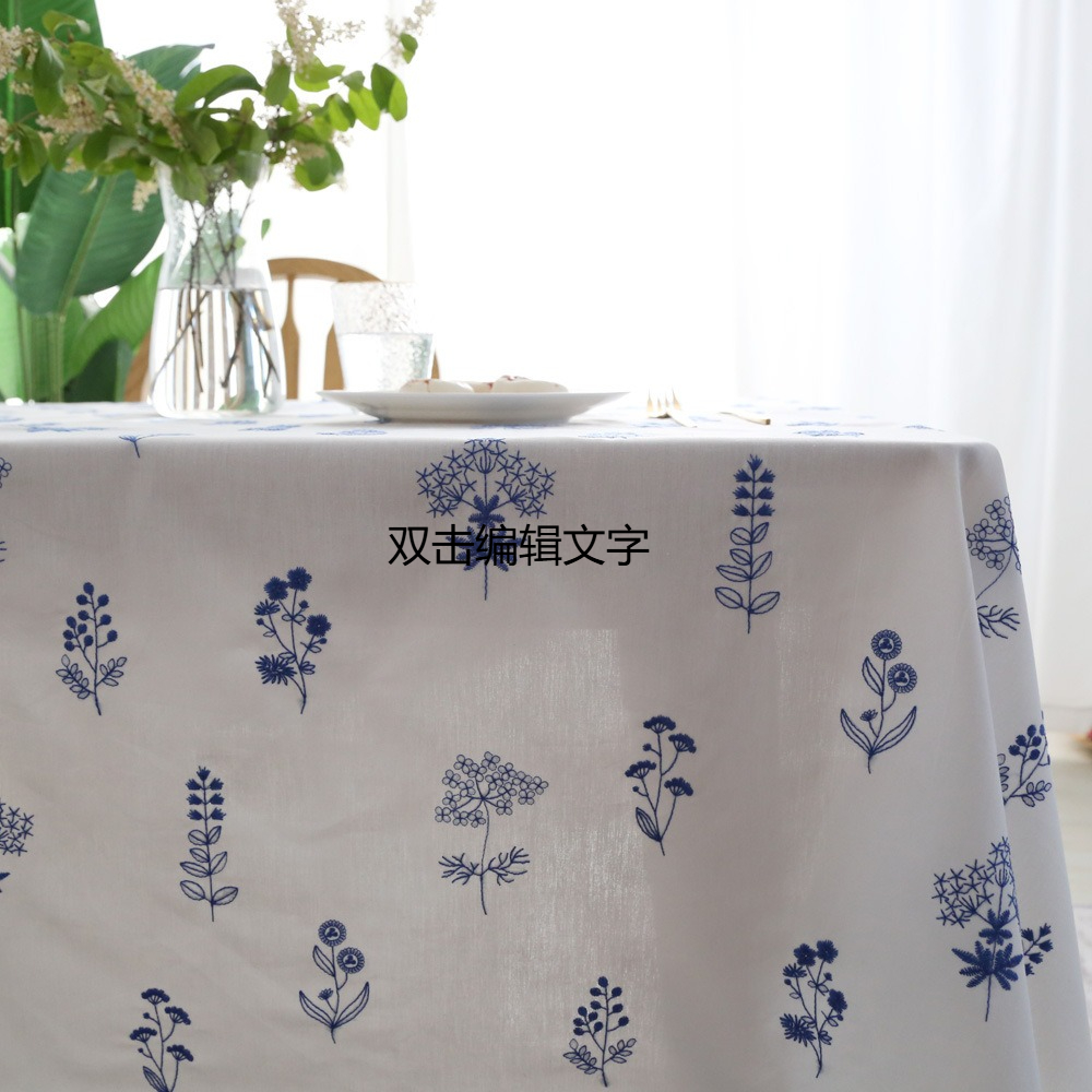 2025 Small Fresh Embroidery Square Dining Table Cloth Blue Embroidery Background White French Round Coffee Table Cloth AF2
