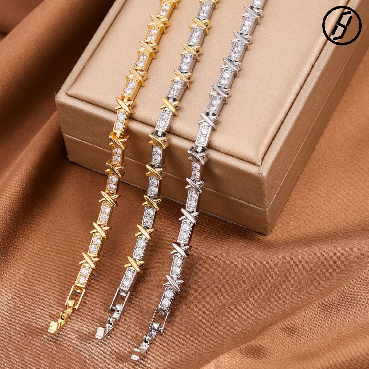 Boutique Craft Letter X Full Diamond Women Fashion High Version Ins Simple Rhinestones Cross Bracelet Original Jewelry Wholesale Z260313