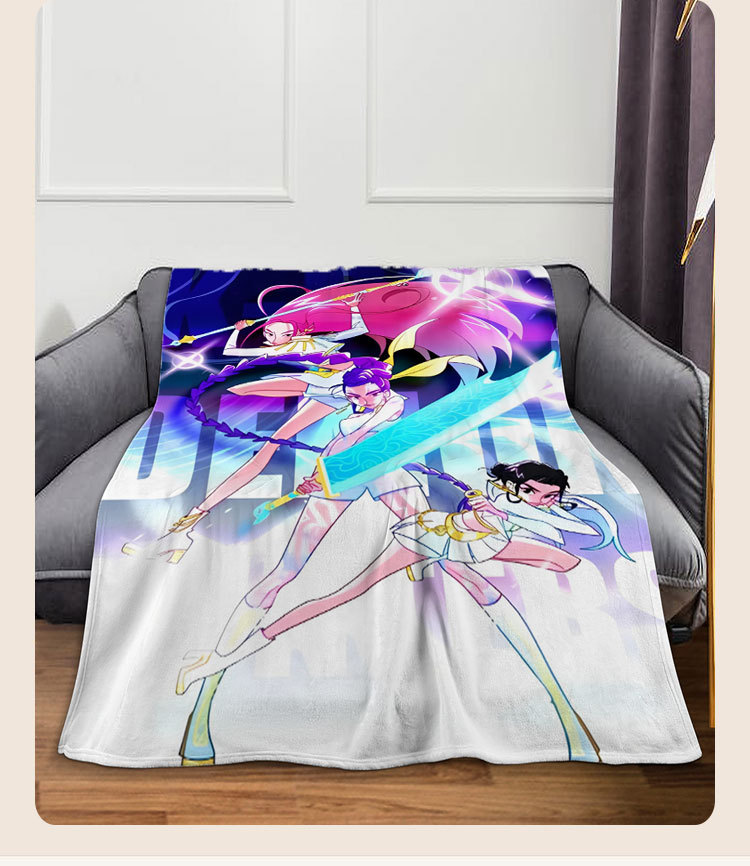 kpop demon hunters witch high quality Flannel Blanket Korean Pop Music Idol Throw Blanket Korean Fantasy Animation Film Graphic