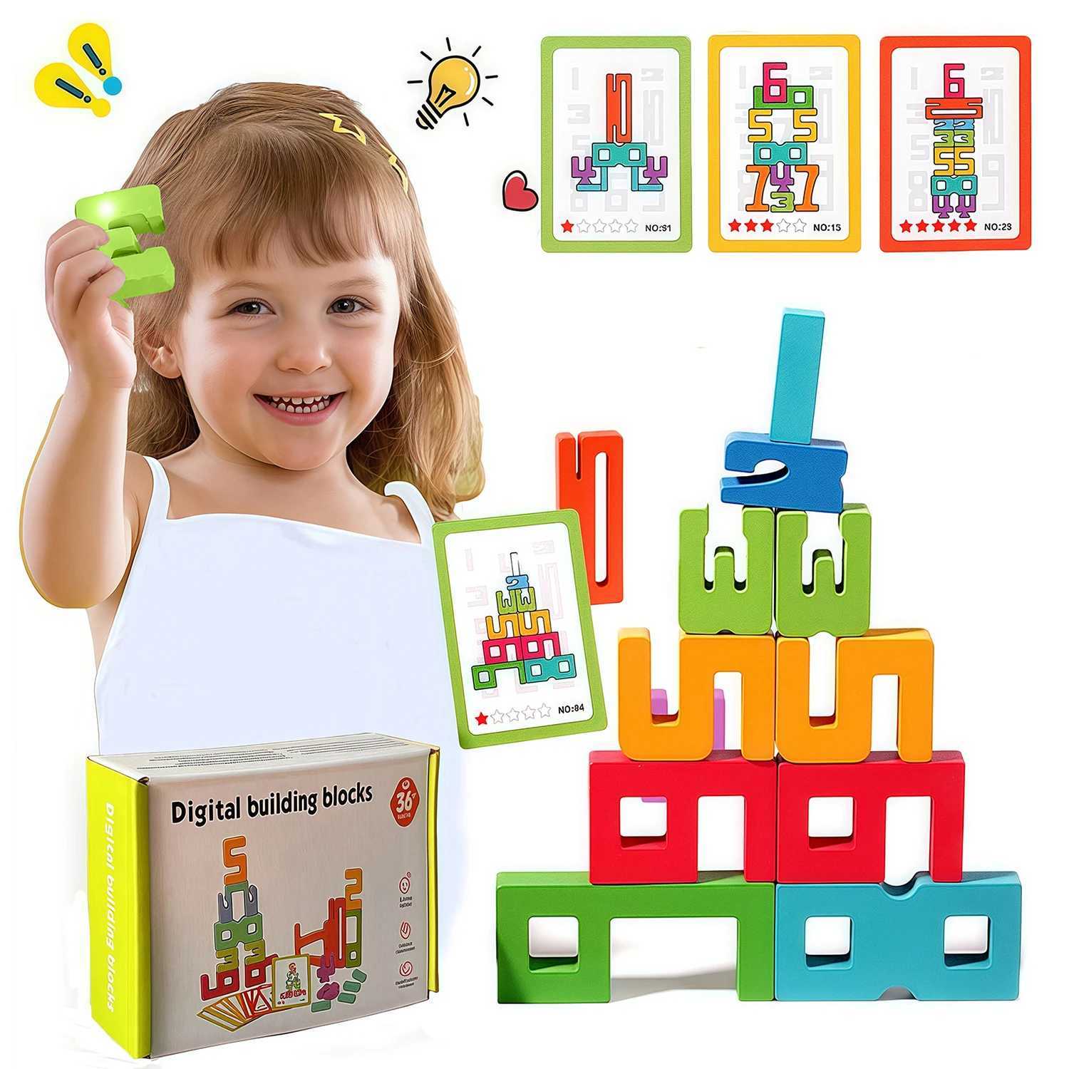Wooden Number Building Blocks Montessori Number Stacking Blocks Puzzle Balance Competition Toy Educational Gift for Toddler C250916