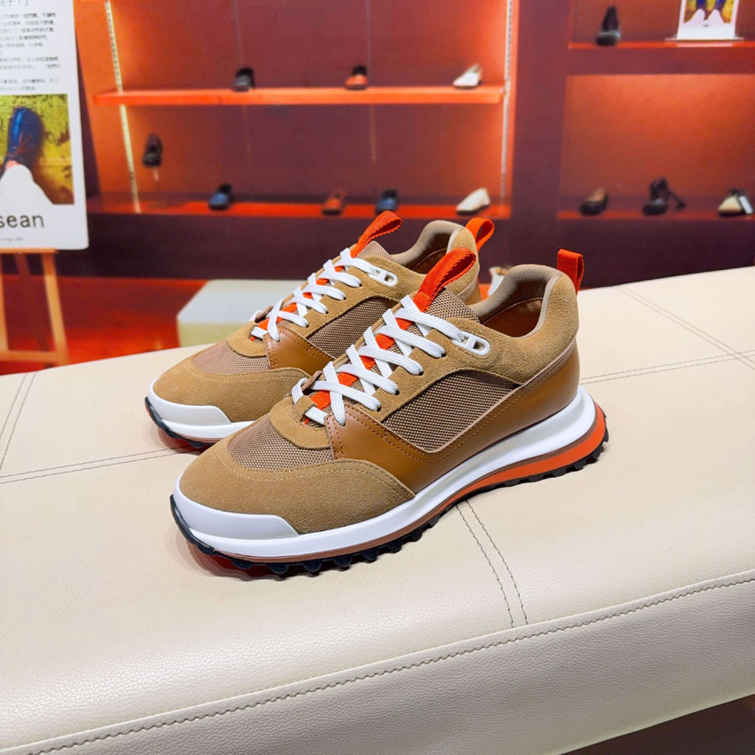 Luxury Casual Shoes Men Leader Sneakers Italy Senior Low Top Elastic Band High End Brown Calfskin And Mesh Breathable Designer Campus Tennis Sports Shoes Box EU 38-45
