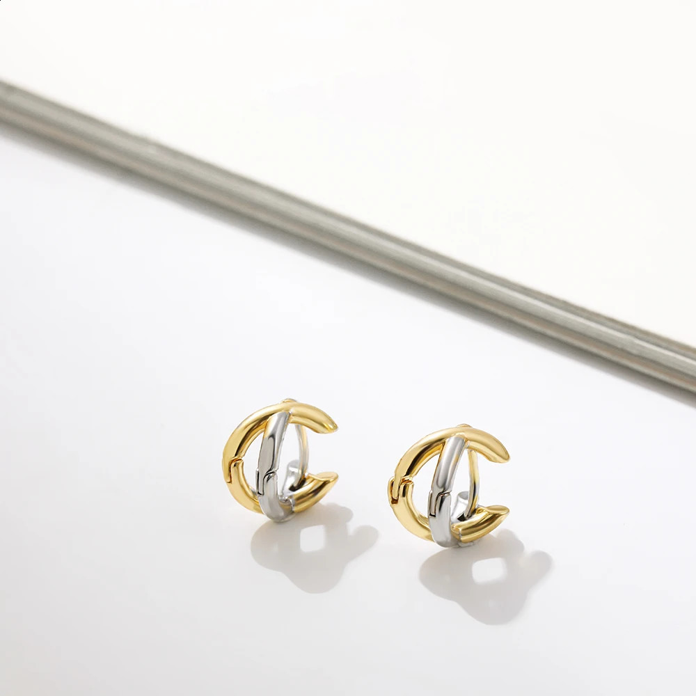 Punk Gold Plated Silver Color Mixing Metal Crisscross Earrings for Women Geometric Small Ear Bone Aros Huggie Hoops Jewelry 250916