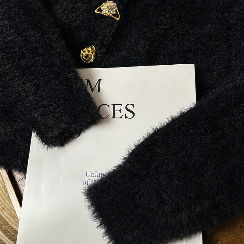 Luxury Y2K Designer Vintage Loose Women's Black Long Sleeve Cardigan V-Neck Shoulder Pads Metal Buttons Sweater Coat Paris Runway Fall New Fashio