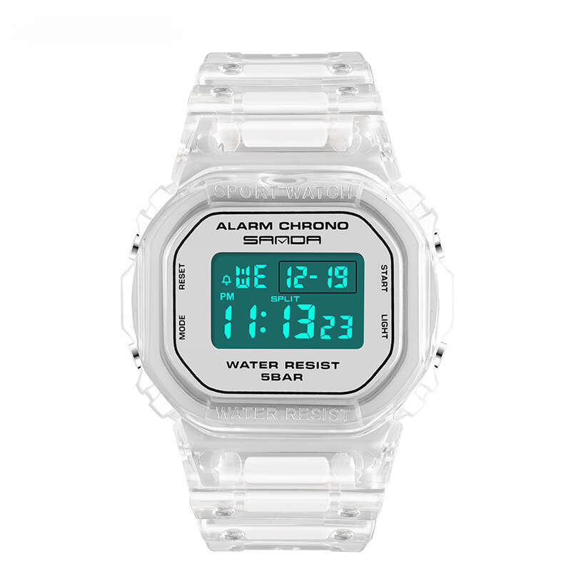 DHwatches Sanda Square Transparent Strap Electronic Watch Multi-Function Luminous Waterproof Outdoor Sports Student Wristwatch