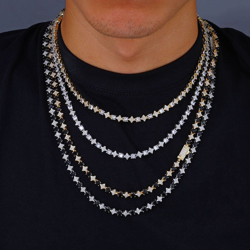 Hip Hop Charm Cross Stars Tennis Chain Necklace Bracelets 5A Zircon Jewelry With Spring Clasp