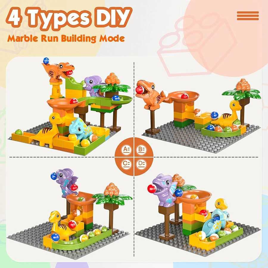 Kids Construction Building Block Toys Marble Runs Building Block Toys for Kids 48 Marble Run with Dinosaur Building Blocks C250916