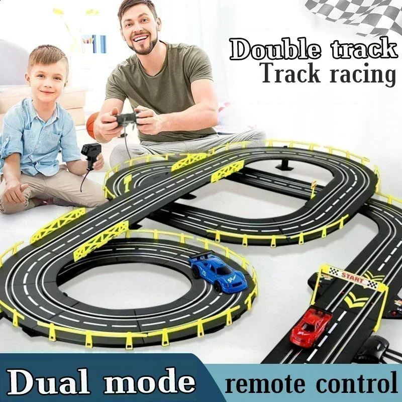 143 Electric Rail Car Double Remote Control Racing Track Toy Autorama Circuit Voiture Railway Slot Race 250916