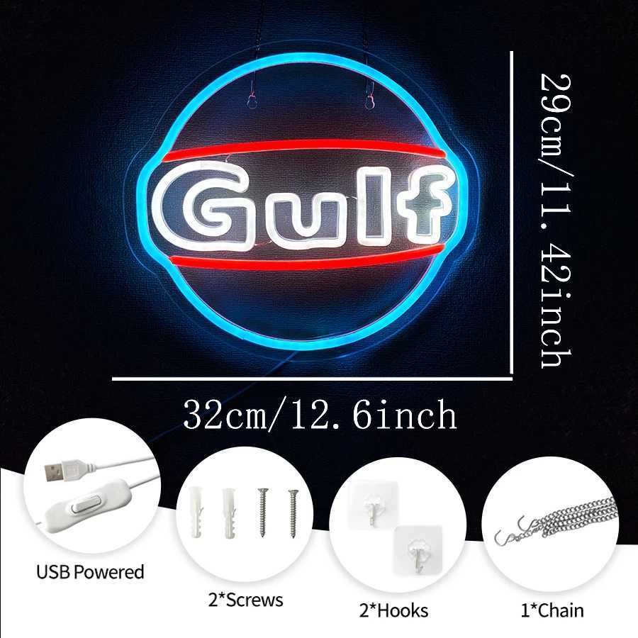 Gulf Letter Led Neon Lights Garage Art Signs Usb Connection Power Supply MenS Caves Garage Retro Signs Business Decoration Y250916
